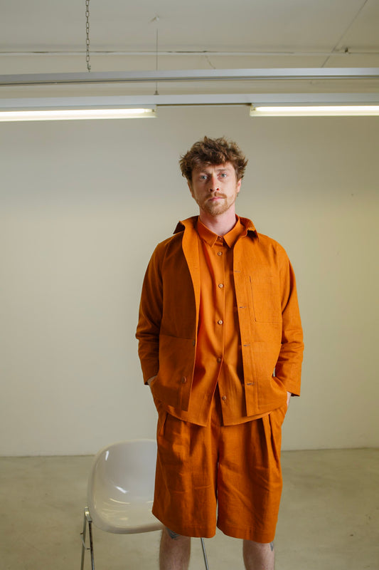 PA10 - Terracotta Linen Pleated Shorts