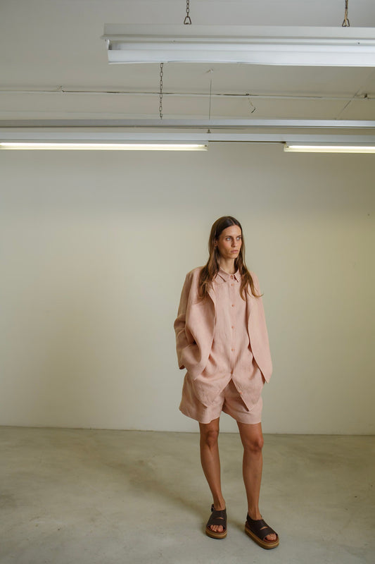 GI01 - Powder Pink Linen Blazer