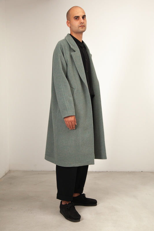 GI08 - Sage Green Melange Wool Overcoat