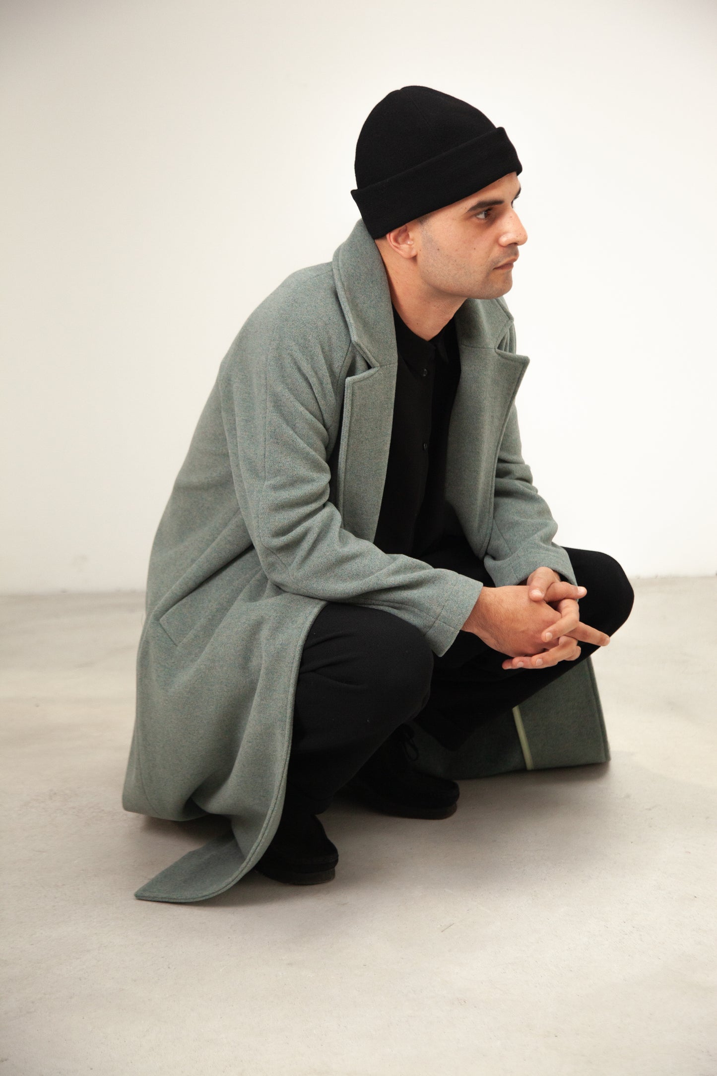 GI08 - Sage Green Melange Wool Overcoat