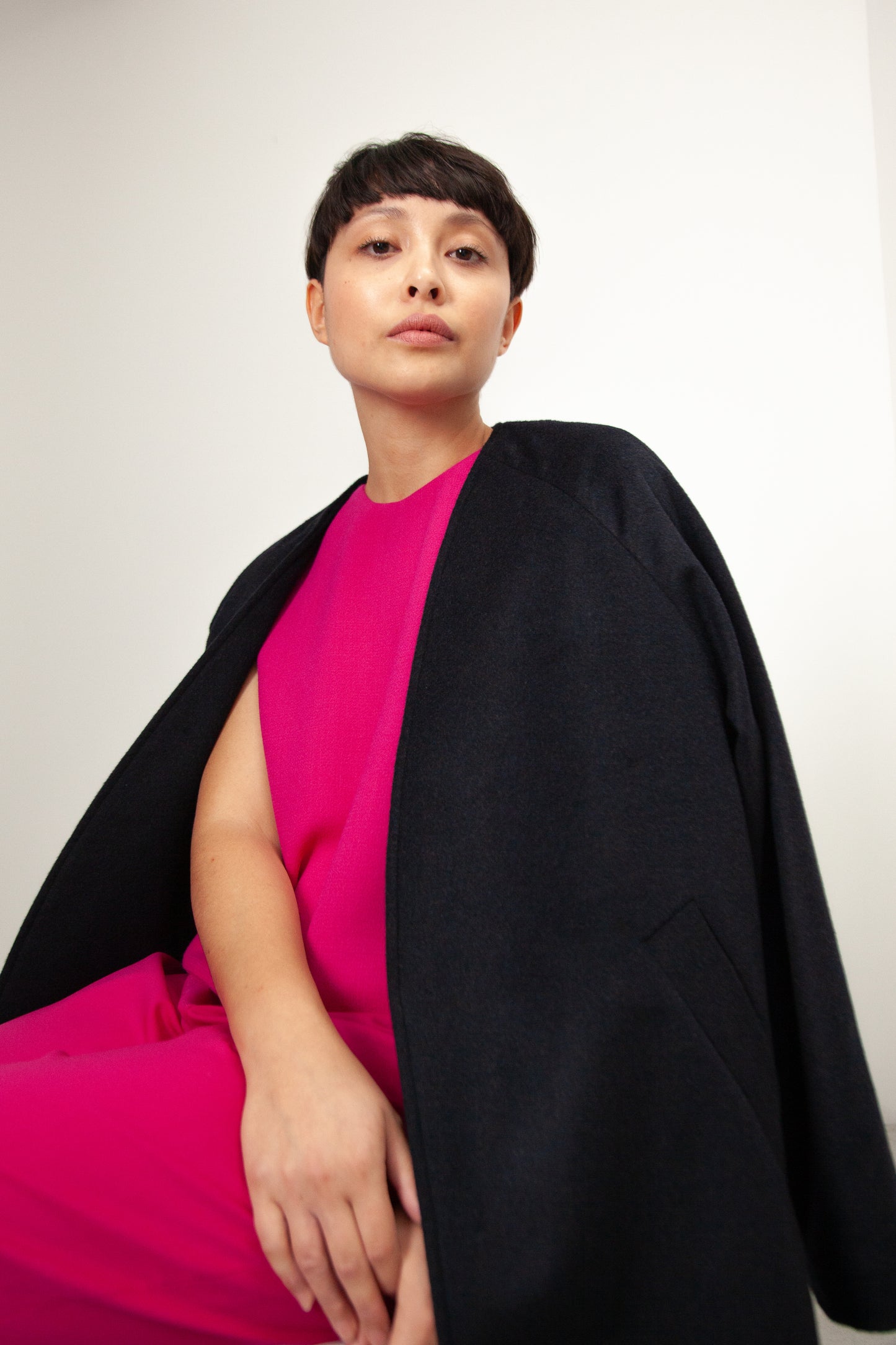 GI10 - Navy Blue Cashmere Overcoat Without Collar