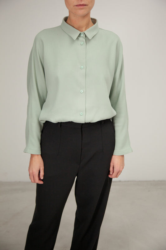 CA01- Sage Green Silk Kimono Sleeves Shirt