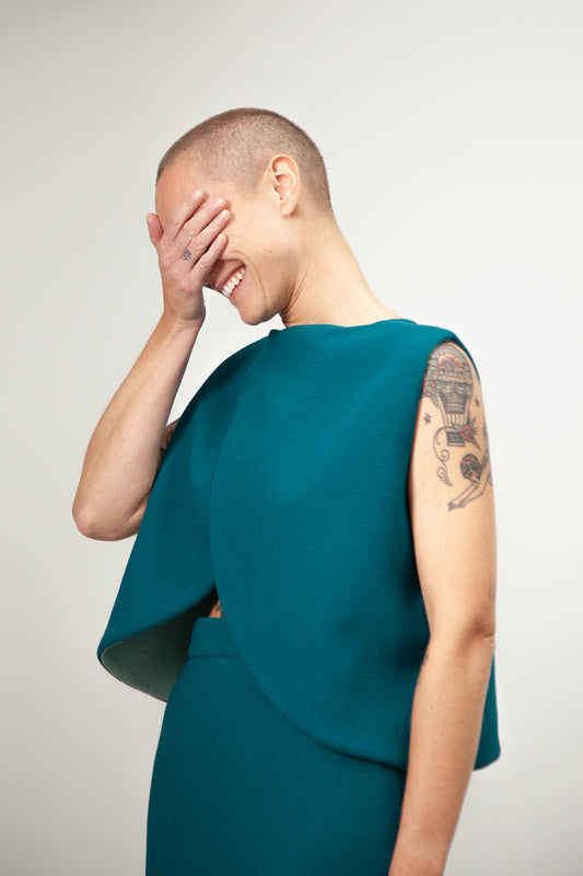 TO10 - Green Petrol / Sage Green Reversible Layered Top