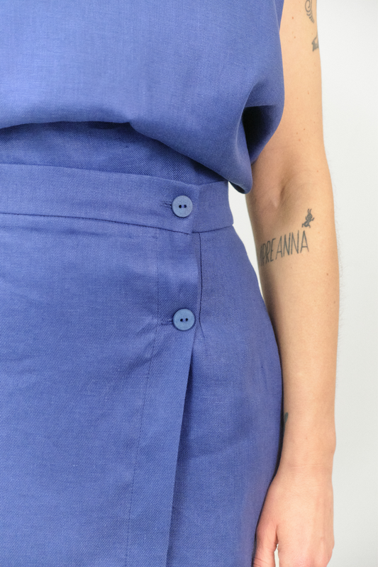 GO03 - Blue Linen Wrap Skirt