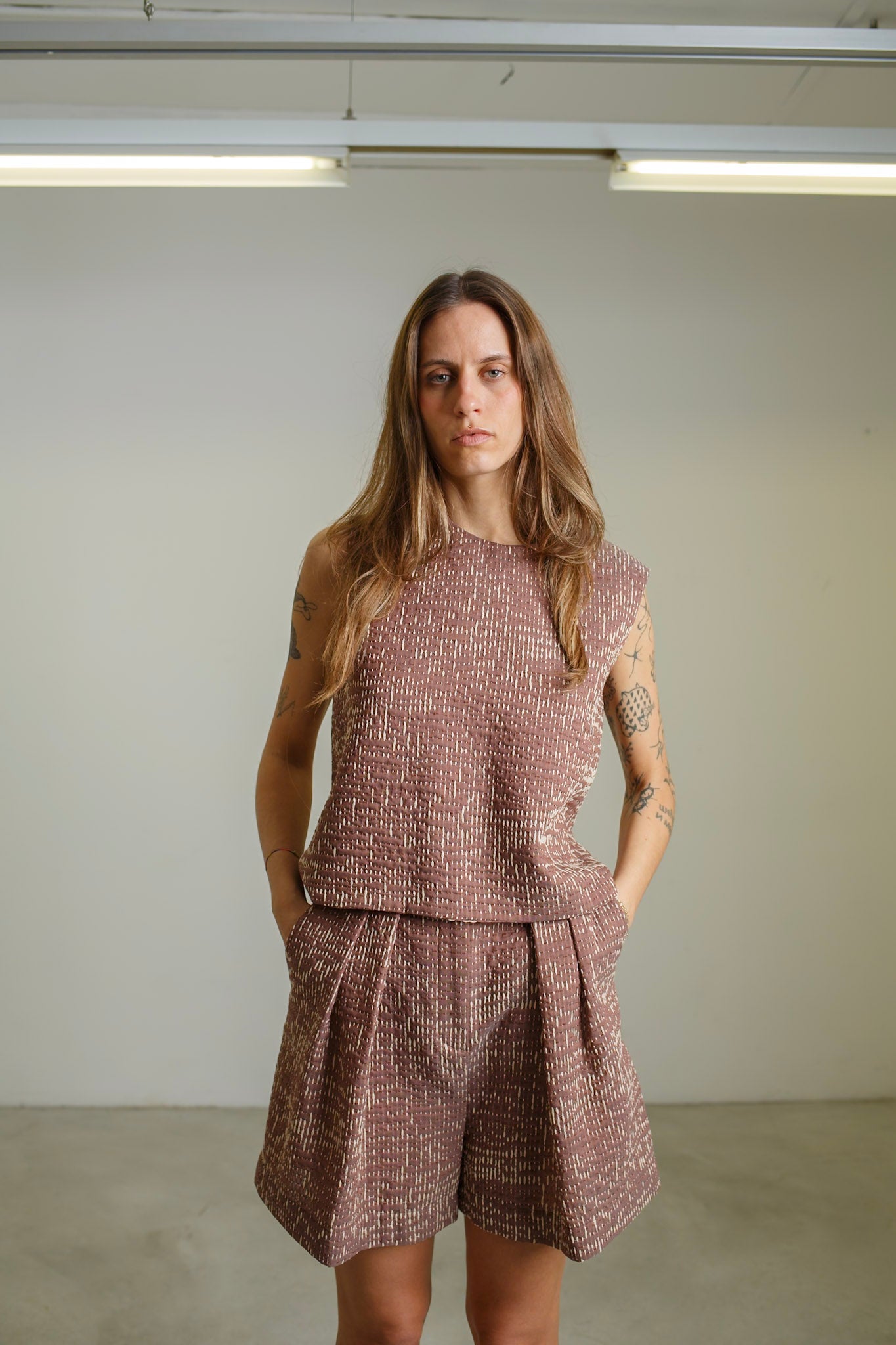 PA10 - Brown Pleated Shorts