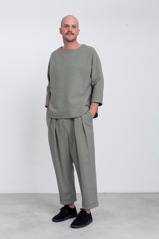 PA06 - Sage Hemp/ Silk High-Waisted Trousers