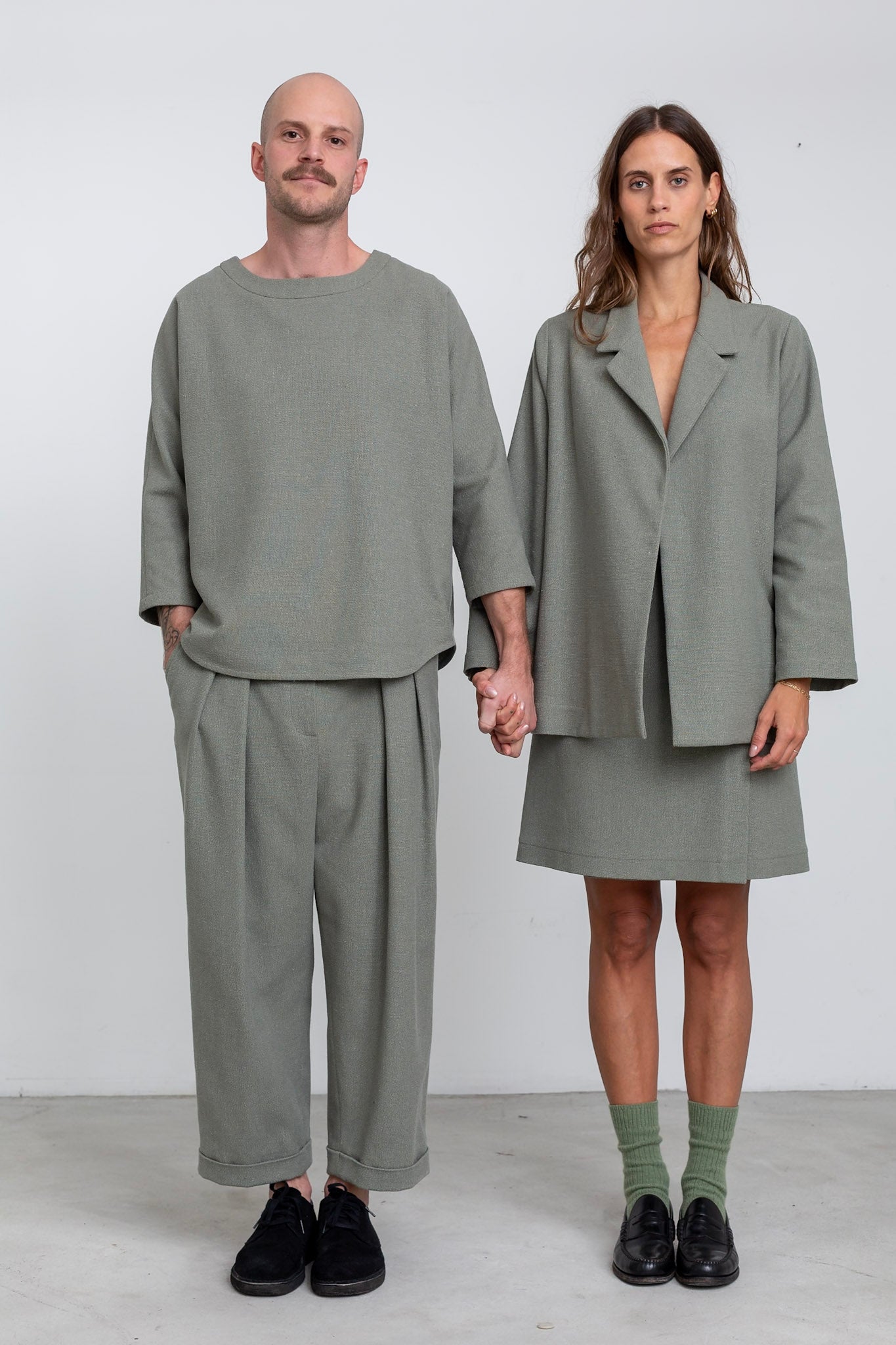 PA06 - Sage Hemp/ Silk High-Waisted Trousers