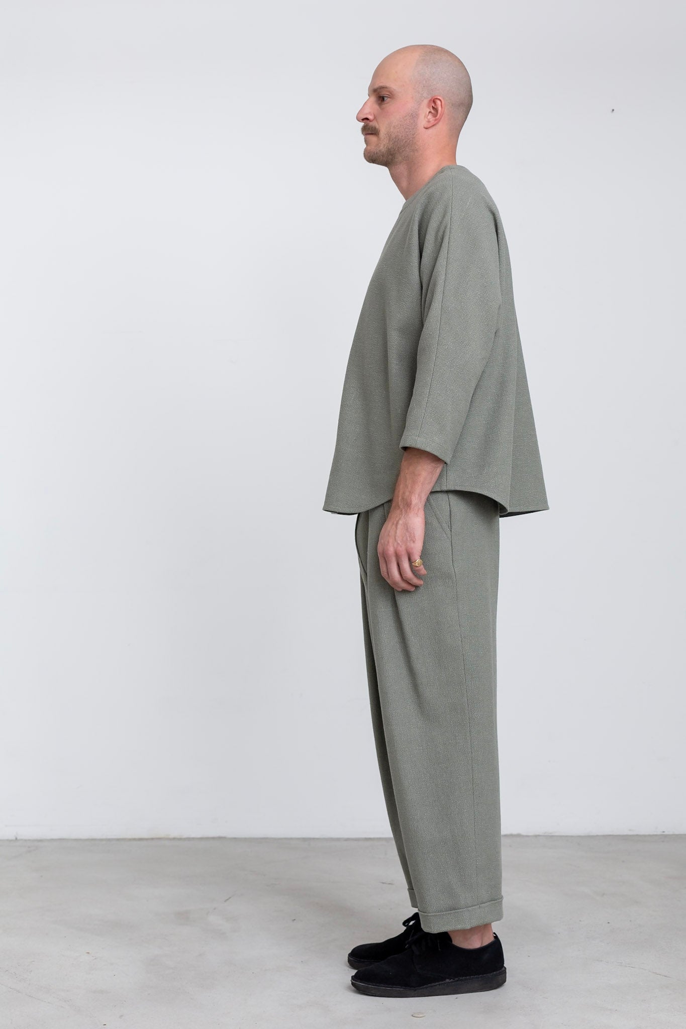 PA06 - Sage Hemp/ Silk High-Waisted Trousers