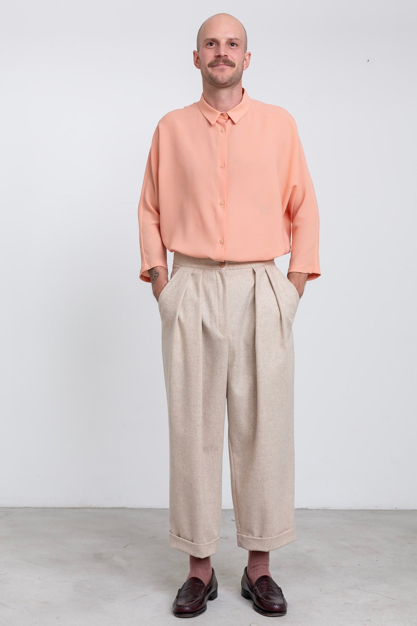 PA06 - Beige Merino High-Waisted Trousers