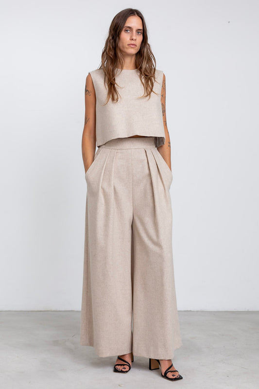 PA13 - Beige Merino Palazzo Trousers