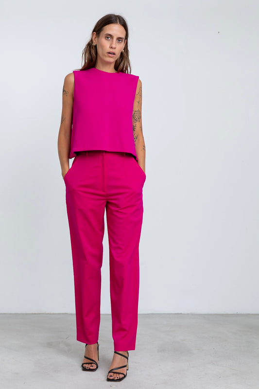 PA08 - Cyclamen Pink Straight-Cut Trousers