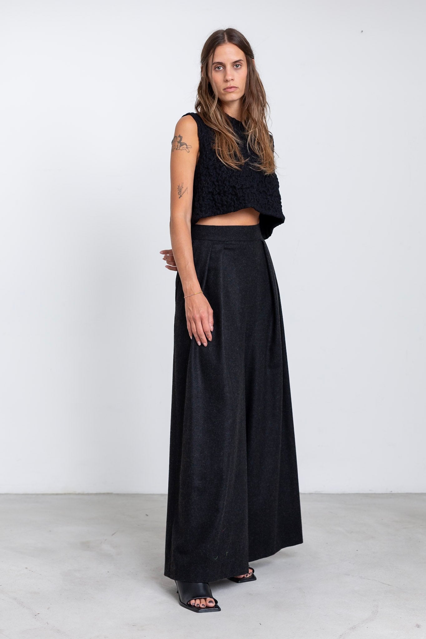 PA13 - Grey Melange Merino Palazzo Trousers