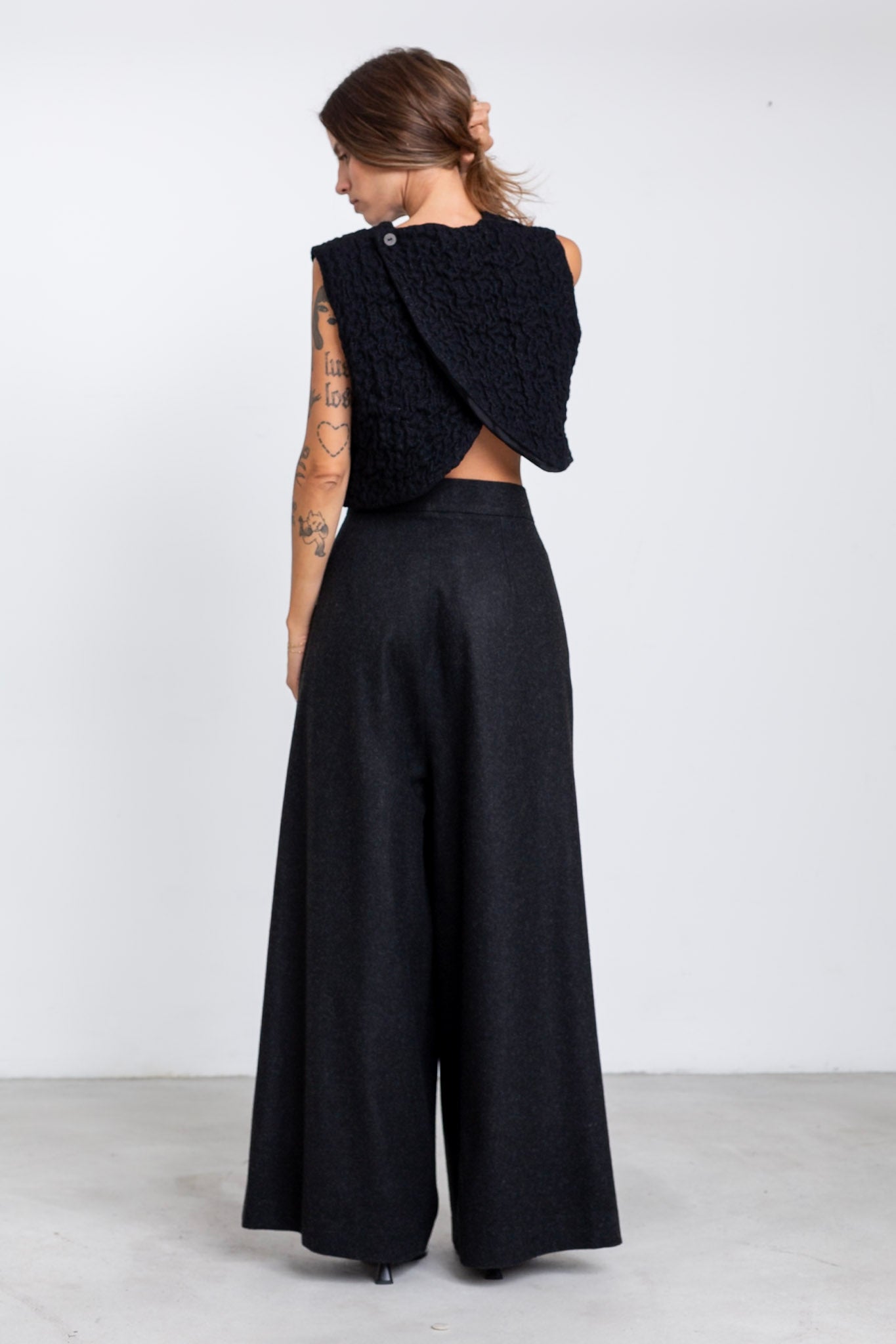 PA13 - Grey Melange Merino Palazzo Trousers