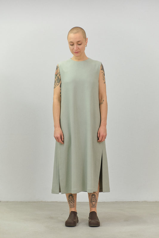 AB08 - Sage Green Flared Silk Dress
