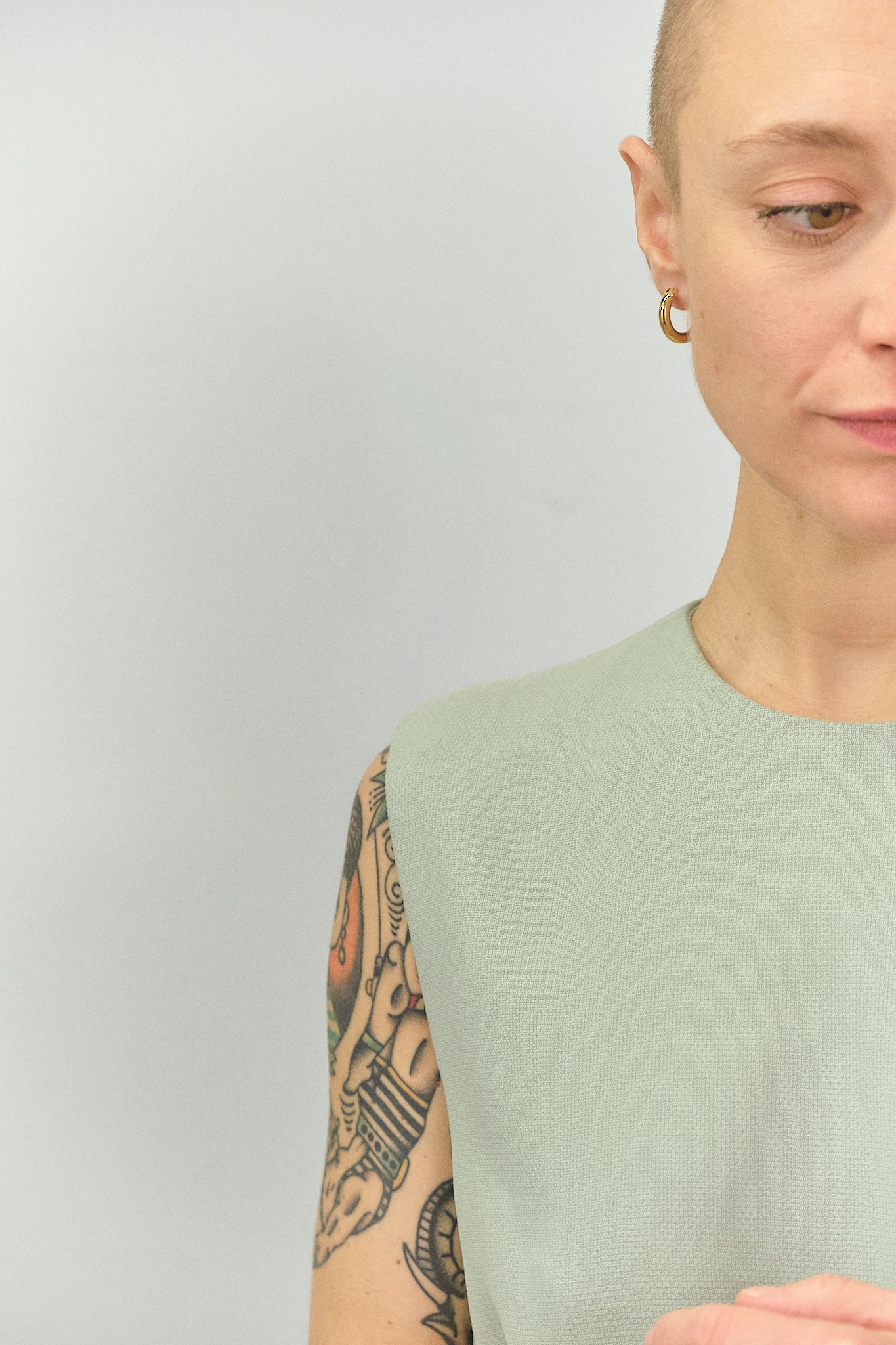 AB08 - Sage Green Flared Silk Dress