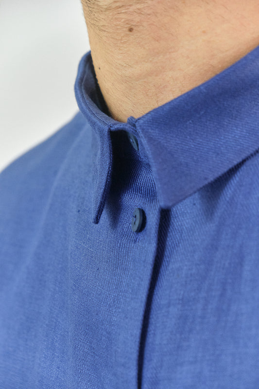 CA01 - Blue Linen Kimono Sleeve Shirt
