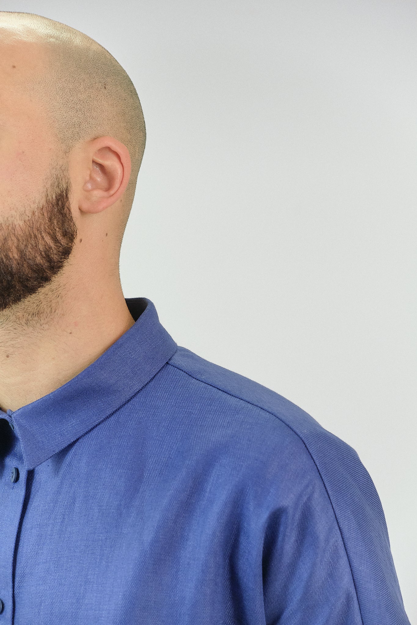 CA01 - Blue Linen Kimono Sleeve Shirt