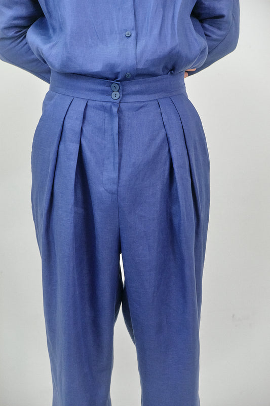 PA06 - Blue High-Waisted Linen Trousers