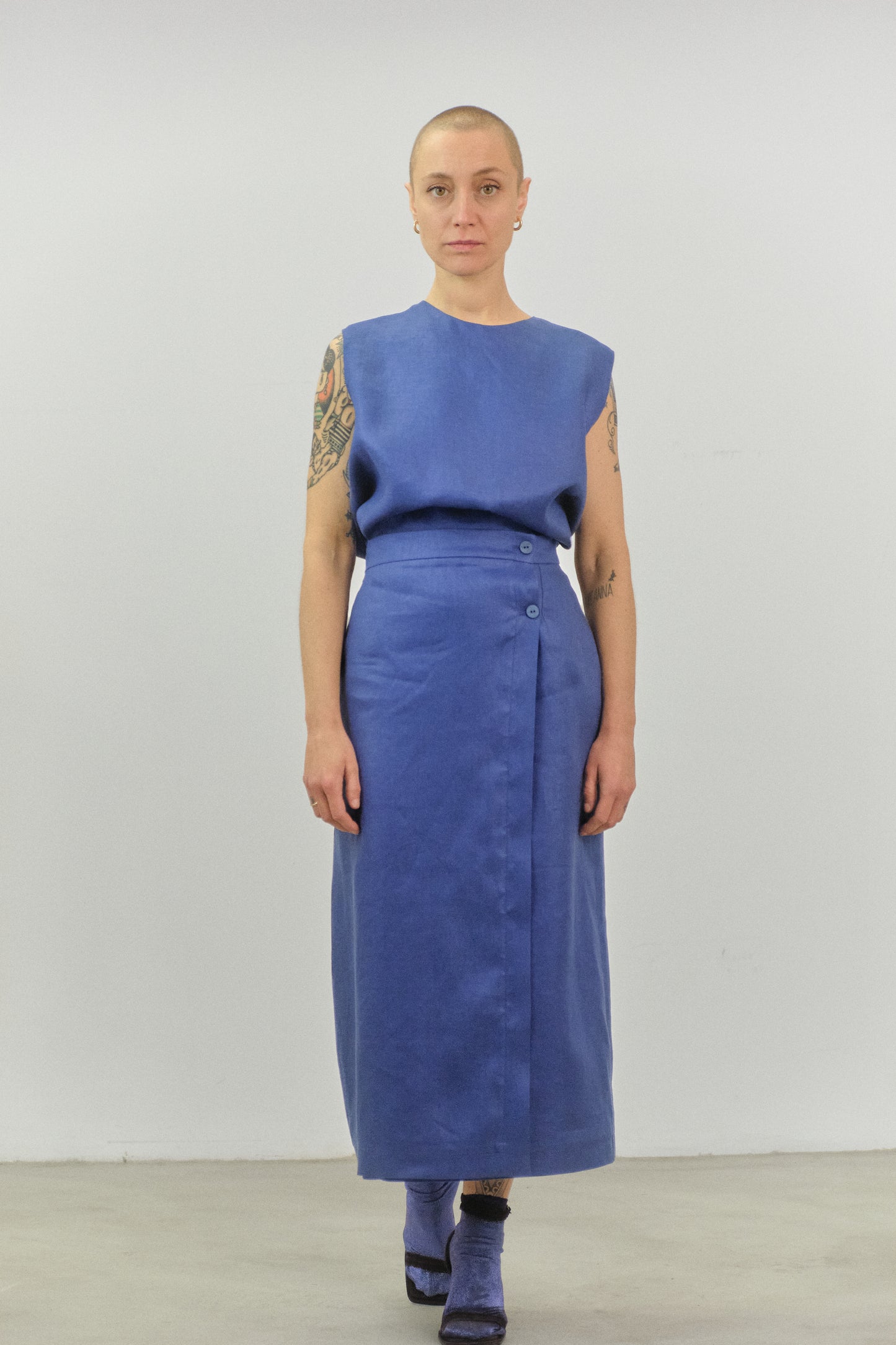 GO03 - Blue Linen Wrap Skirt