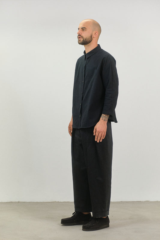 CA01 - Black Linen Kimono Sleeve Shirt