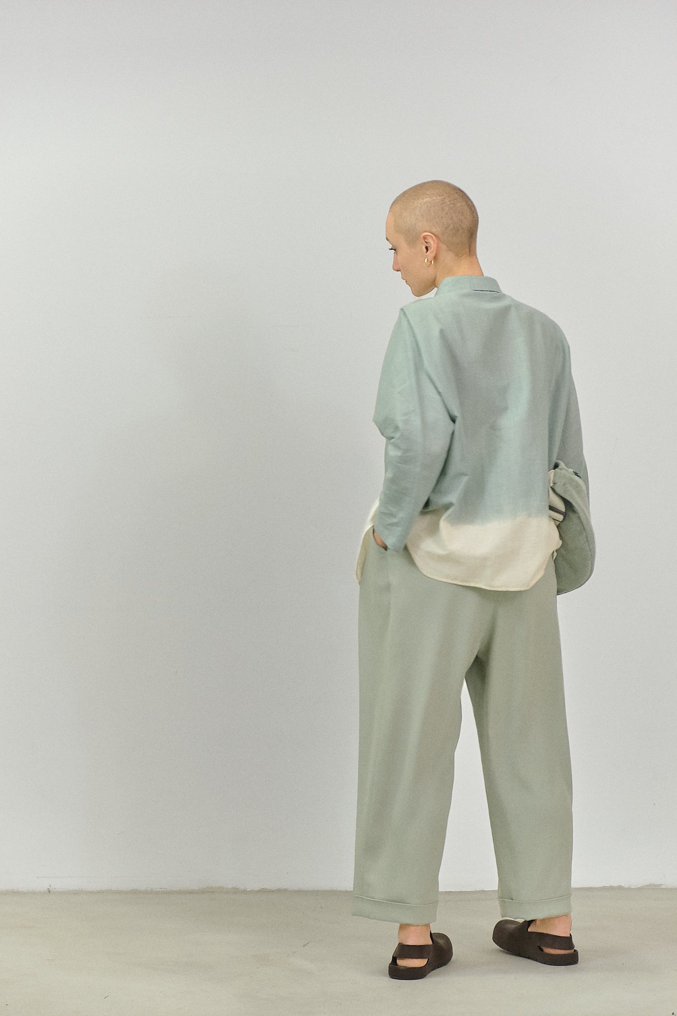 PA06 - Sage Green High-Waisted Silk Trousers