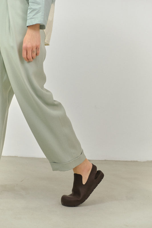 PA06 - Sage Green High-Waisted Silk Trousers