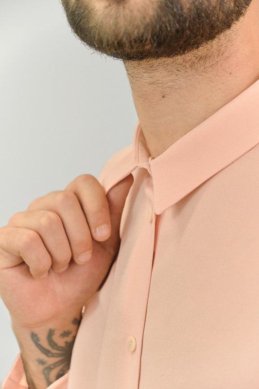 CA01 - Peach Silk Kimono Sleeve Shirt