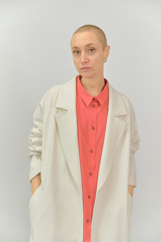 GI08 - White Gabardine Cotton Overcoat