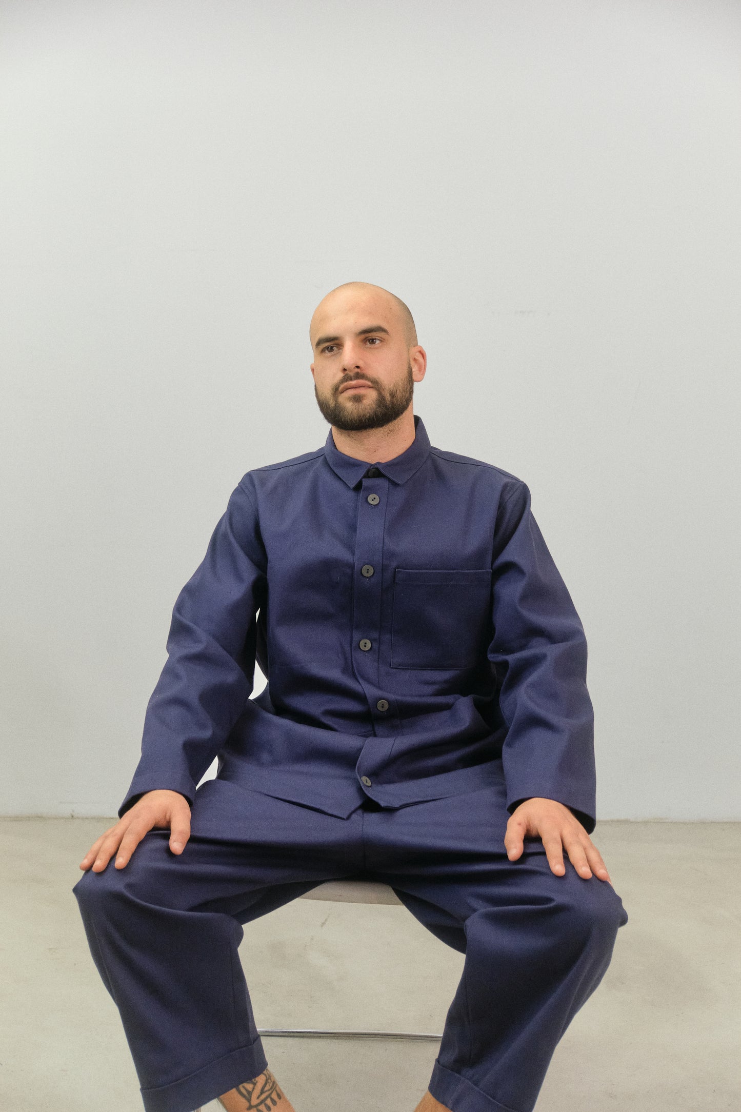 PA06 - Navy Blue High-Waisted Cotton Trousers