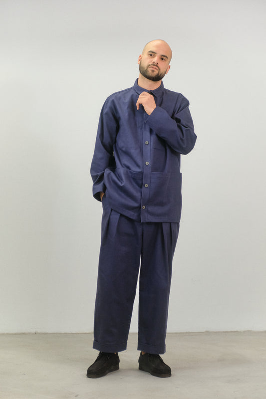 PA06 - Navy Blue High-Waisted Cotton Trousers