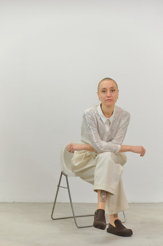 CA01 -White "Fil Coupé" Kimono Sleeve Shirt