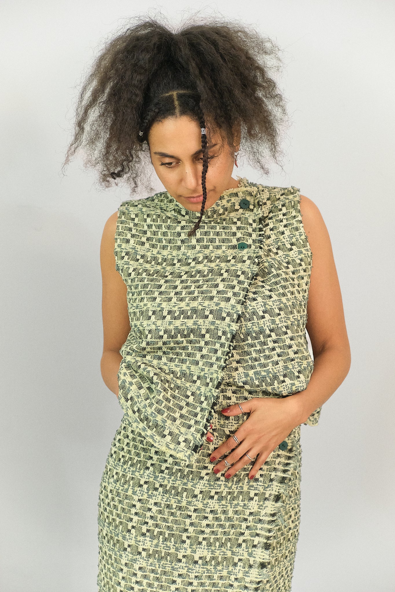 TO12 - Bouclé Sleeveless Cross-Back Top