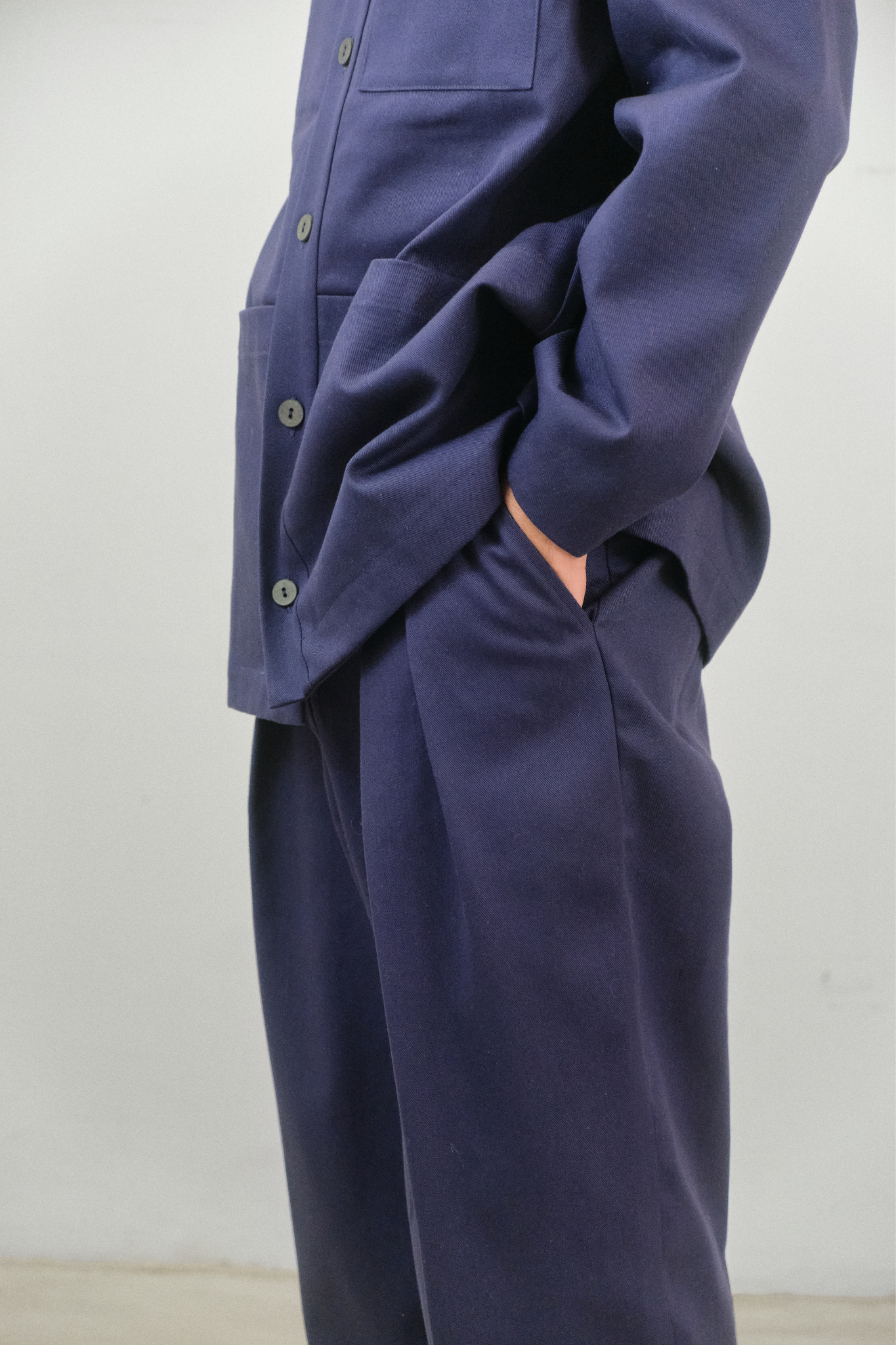 PA06 - Navy Blue High-Waisted Cotton Trousers