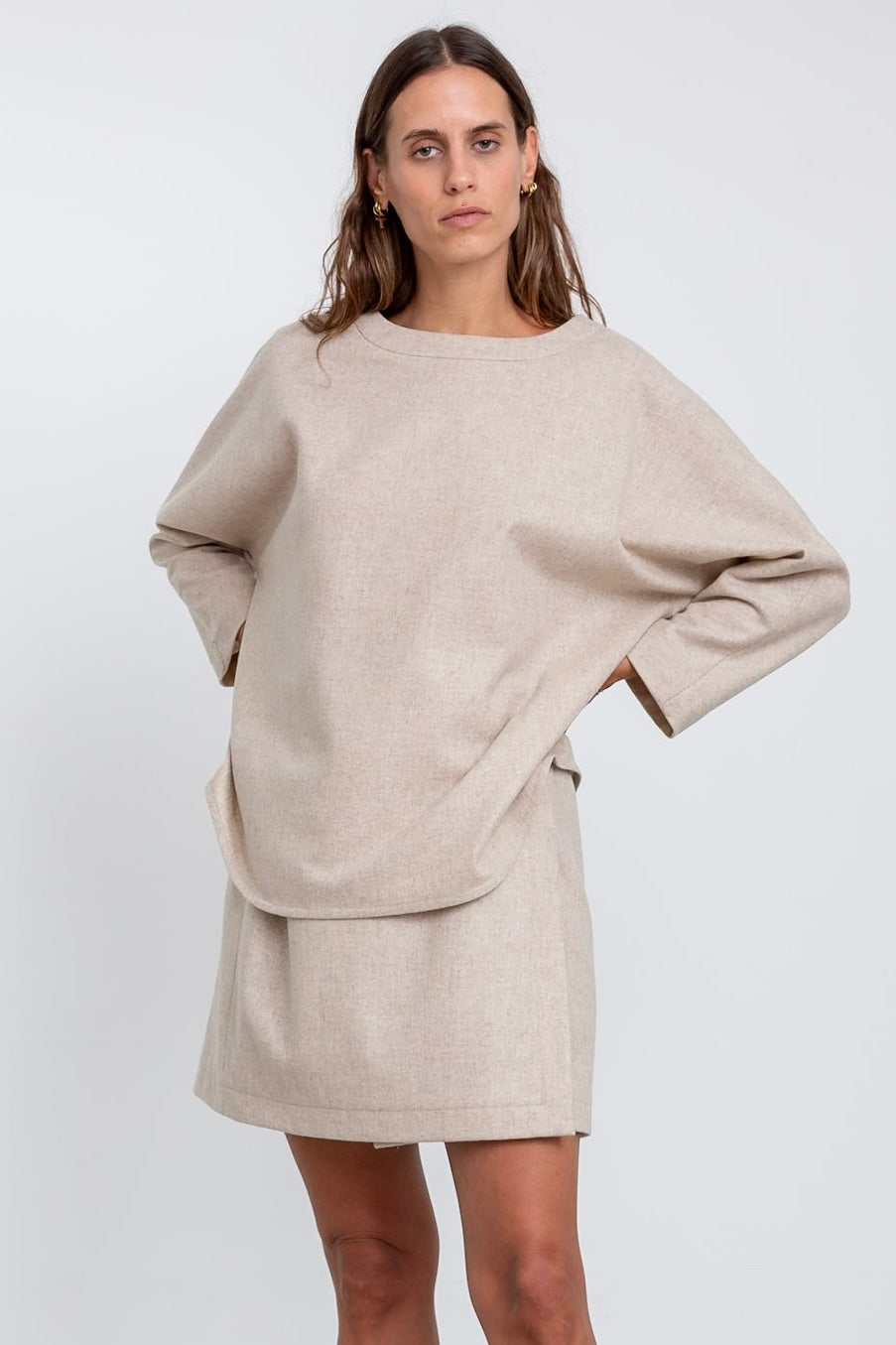 GO03 - Beige Merino Wrap Skirt