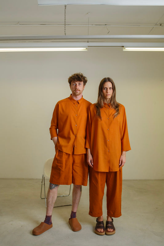 CA01 - Terracotta Wool Kimono Sleeve Shirt