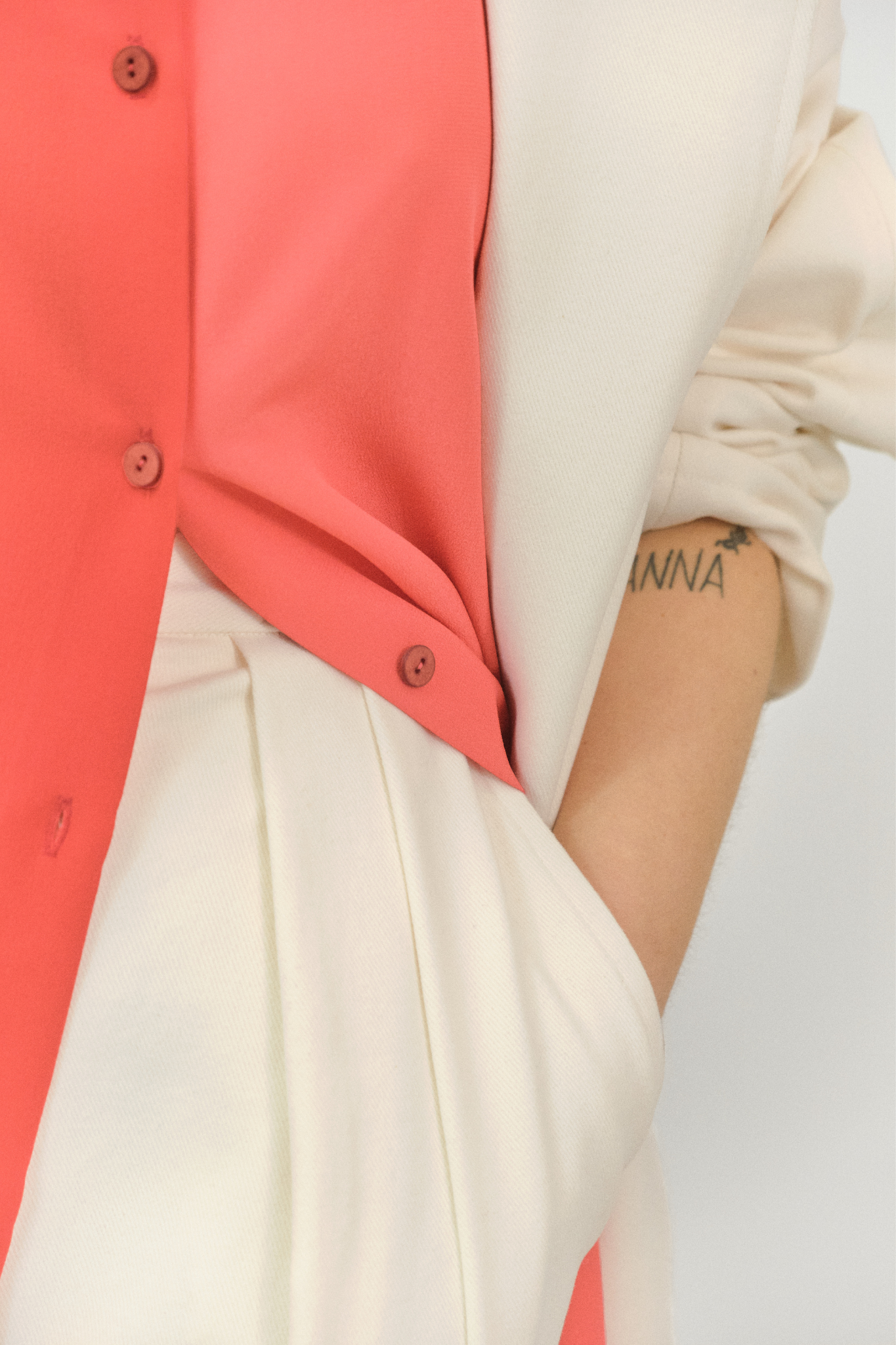 PA06 - White Gabardine Cotton High-Waisted Trousers