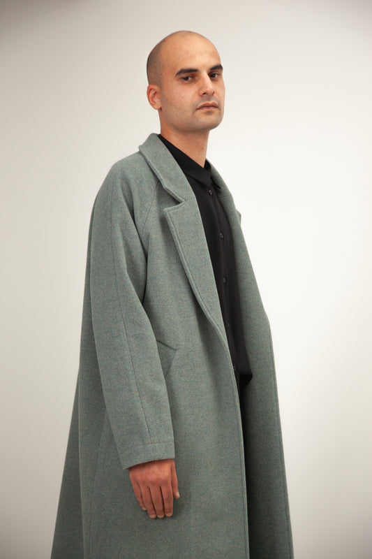 GI08 - Sage Green Melange Wool Overcoat