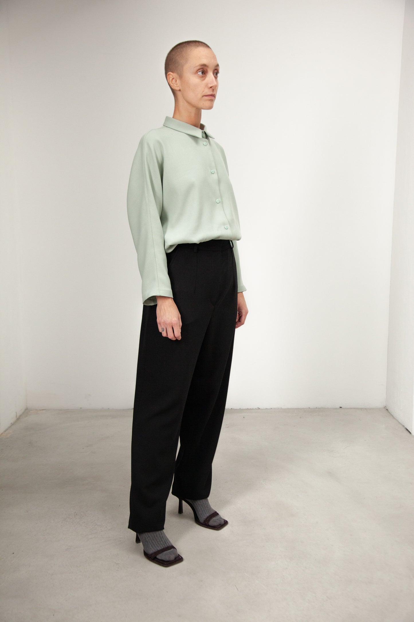 CA01- Sage Green Silk Kimono Sleeves Shirt