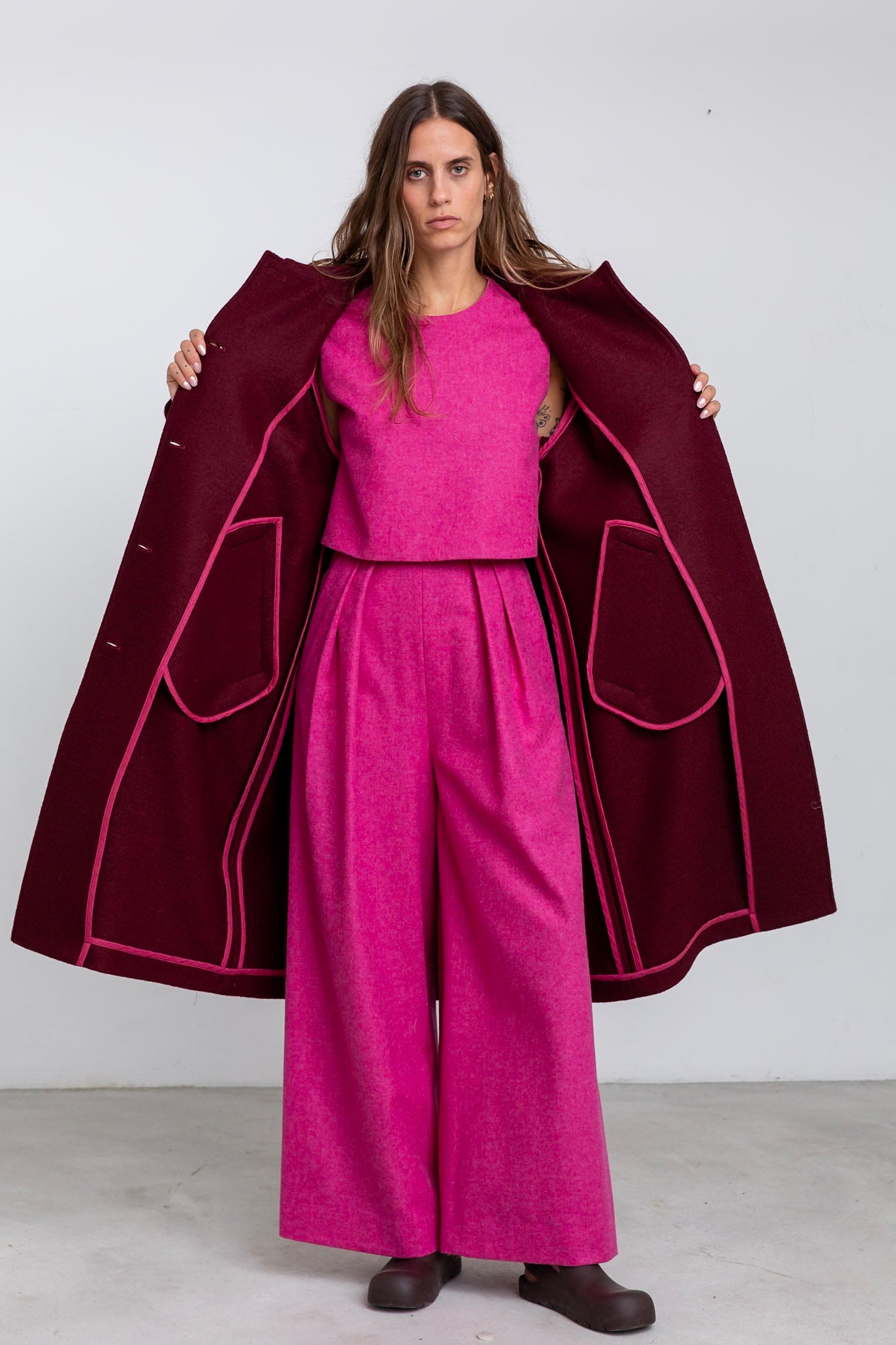 GI11 - Grape Wool Buttoned Overcoat