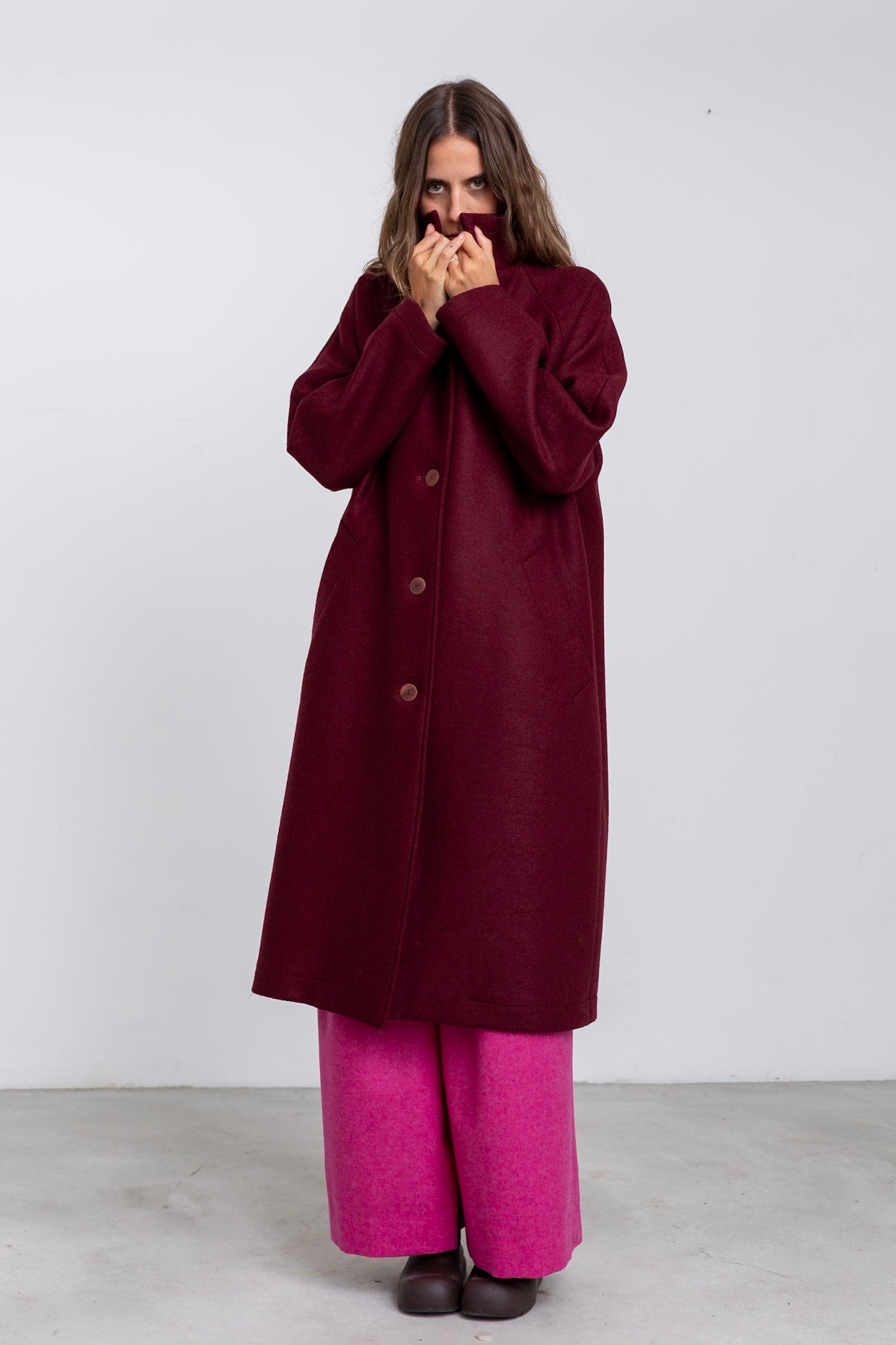 GI11 - Grape Wool Buttoned Overcoat