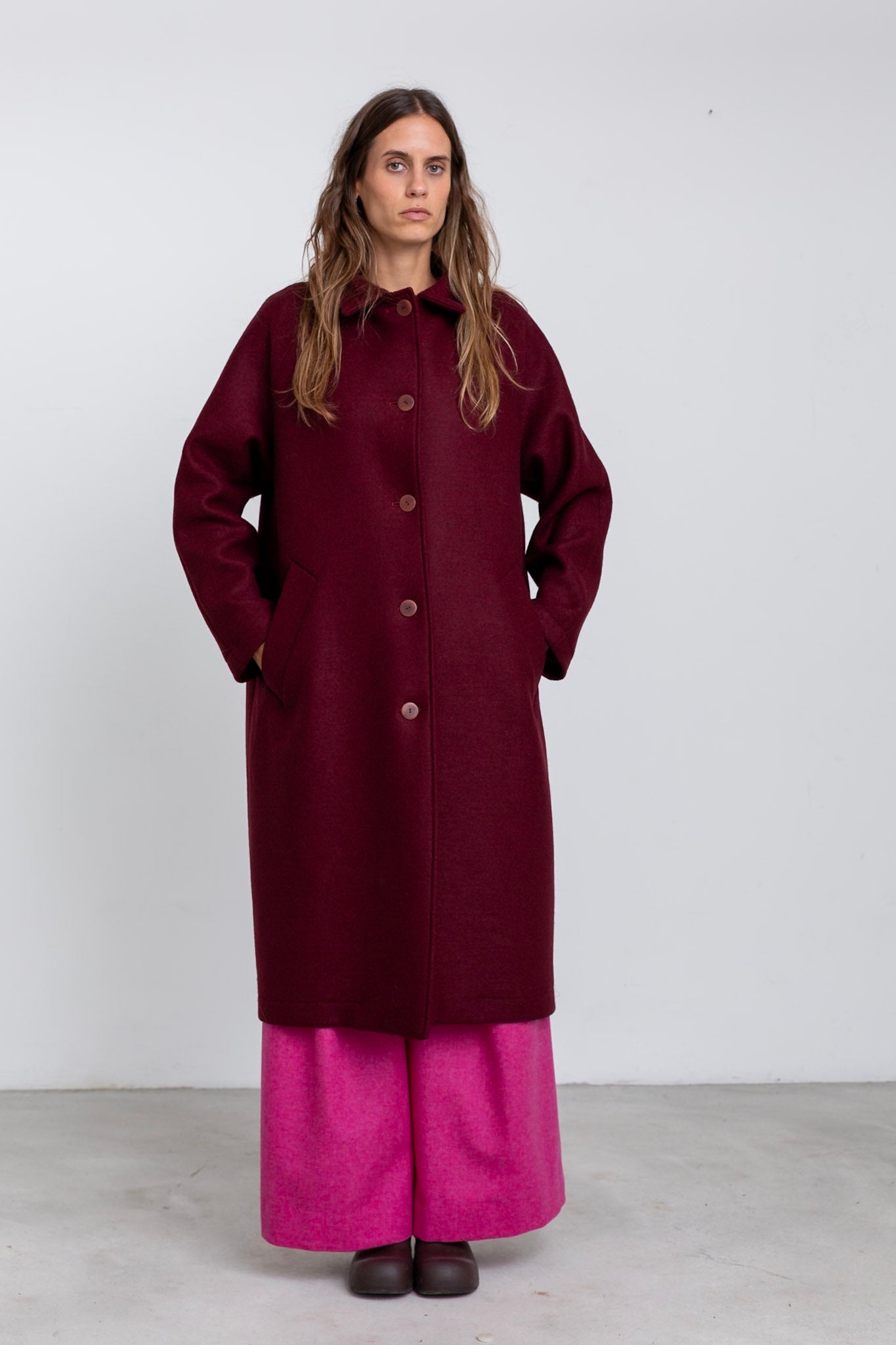 GI11 - Grape Wool Buttoned Overcoat