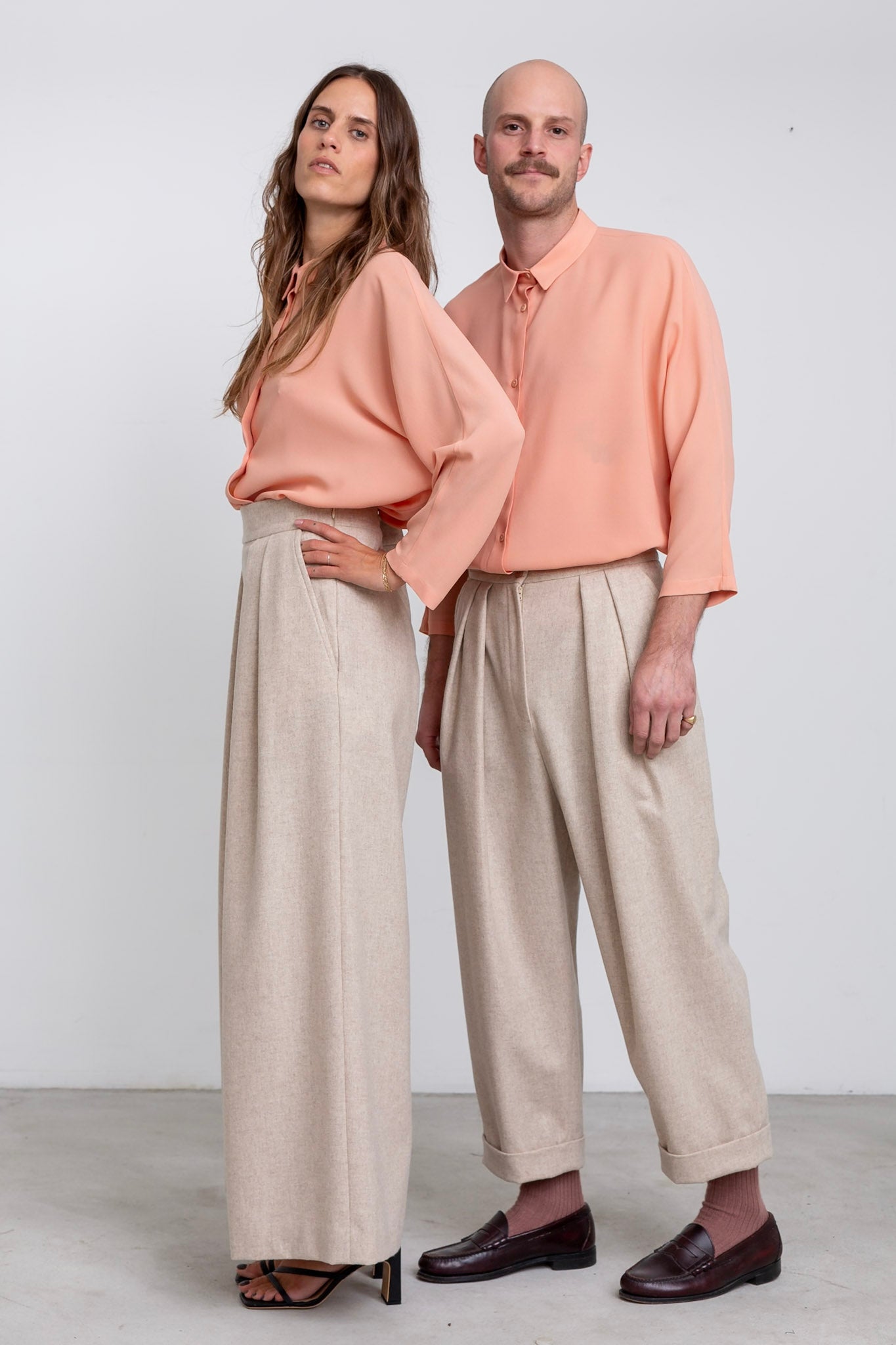 PA13 - Beige Merino Palazzo Trousers