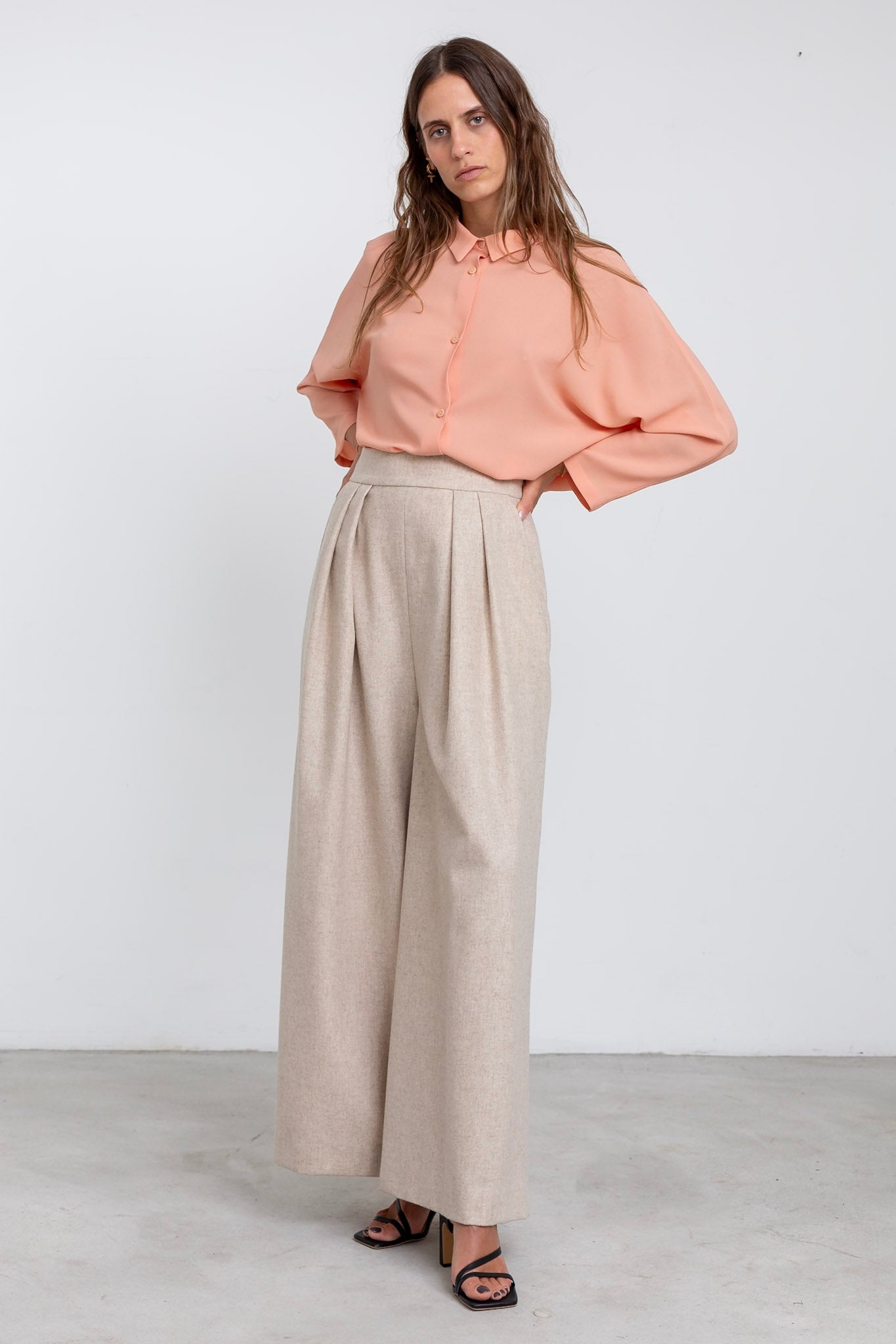 PA13 - Beige Merino Palazzo Trousers