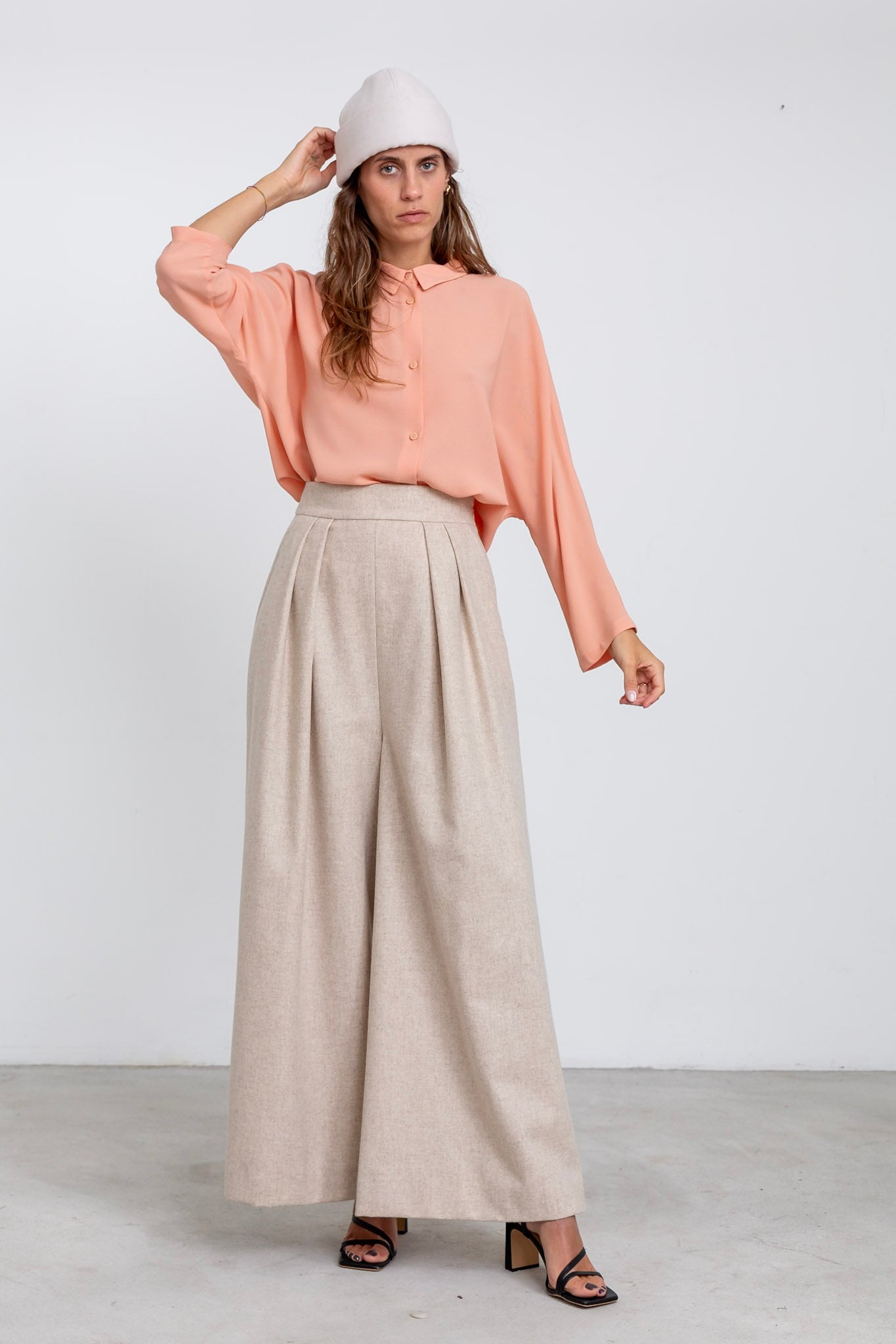PA13 - Beige Merino Palazzo Trousers
