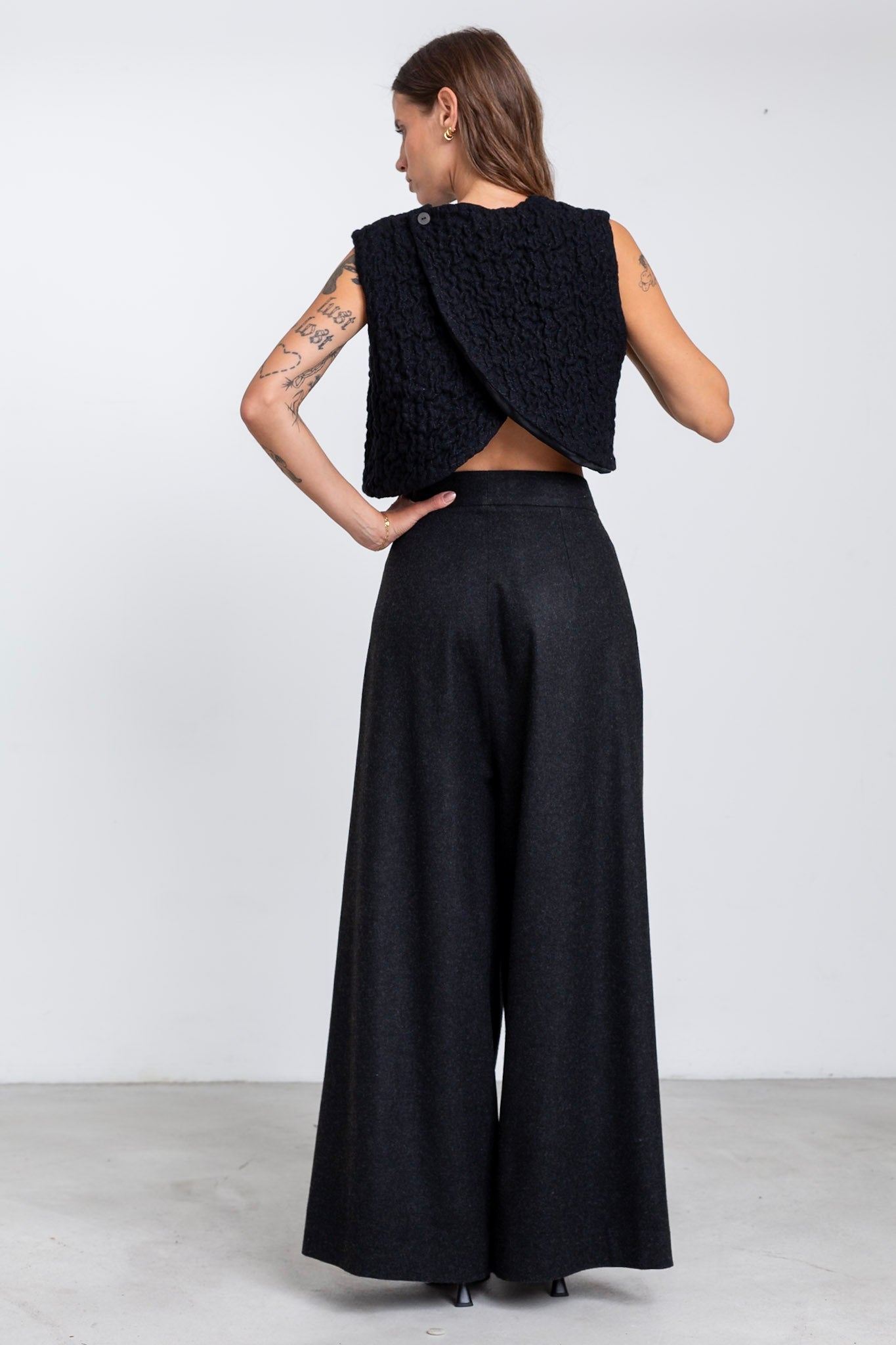 PA13 - Grey Melange Merino Palazzo Trousers
