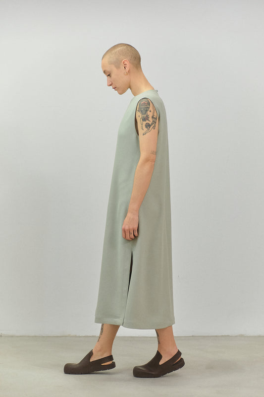 AB08 - Sage Green Flared Silk Dress