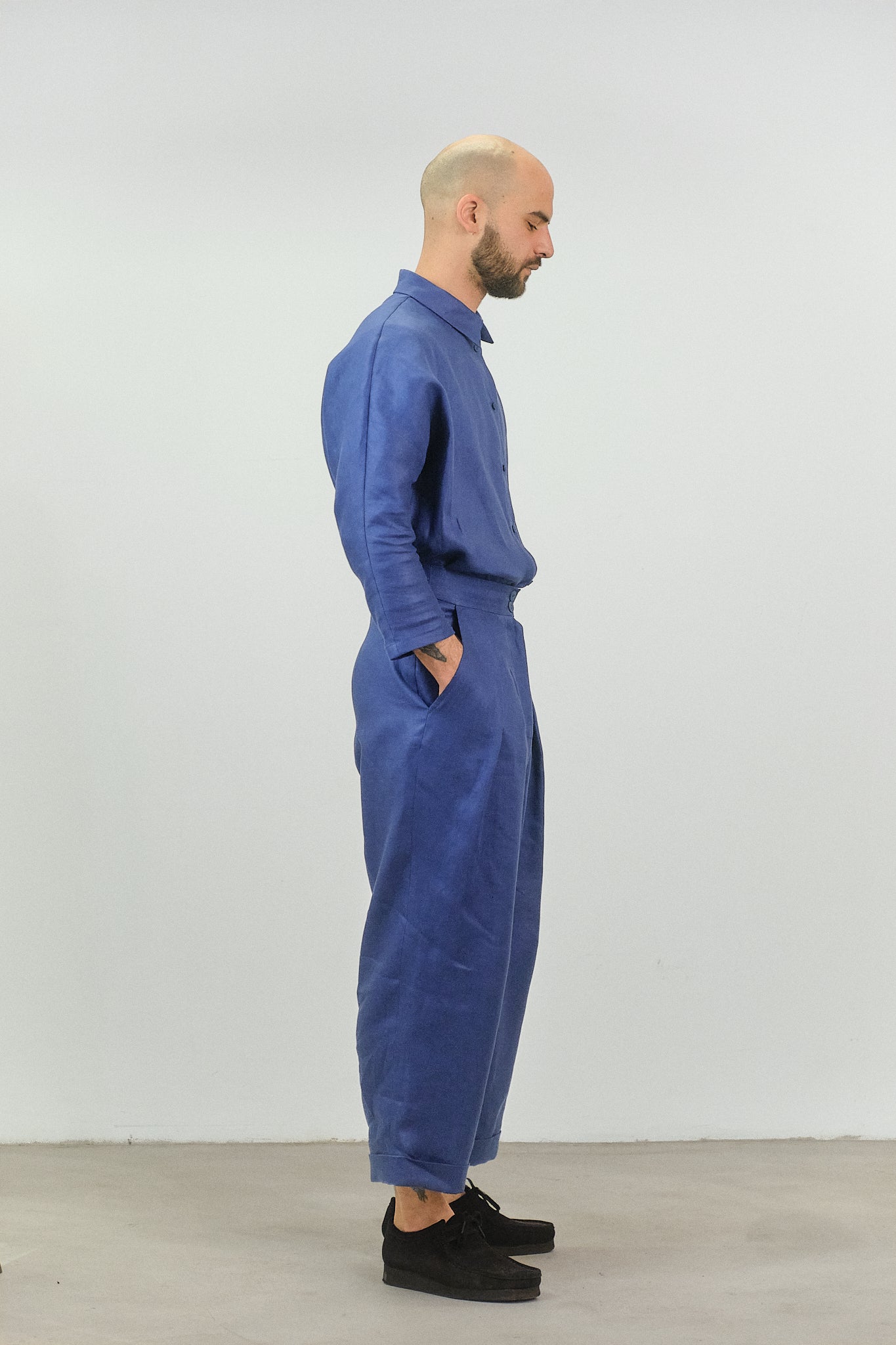 PA06 - Blue High-Waisted Linen Trousers