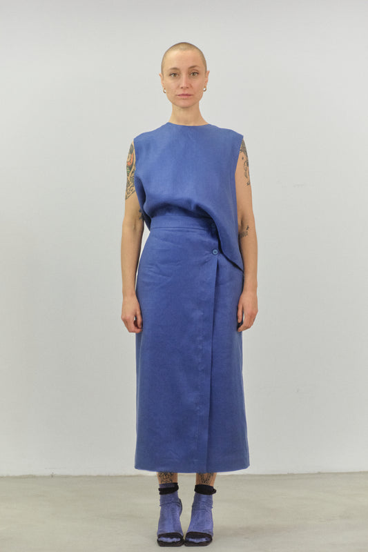 GO03 - Blue Linen Wrap Skirt