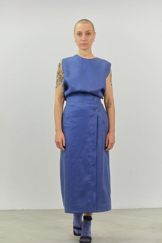 TO12 - Blue Linen Sleeveless Cross-Back Top