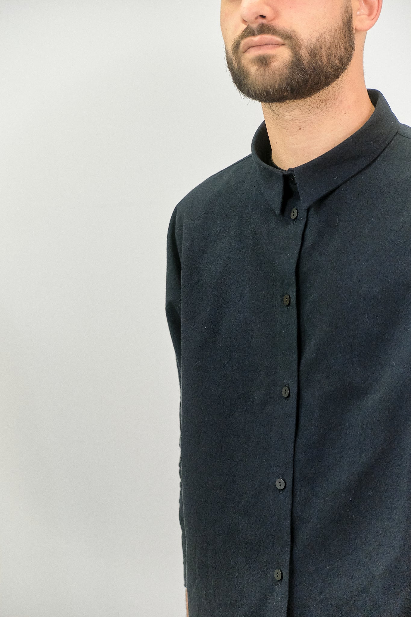 CA01 - Black Linen Kimono Sleeve Shirt